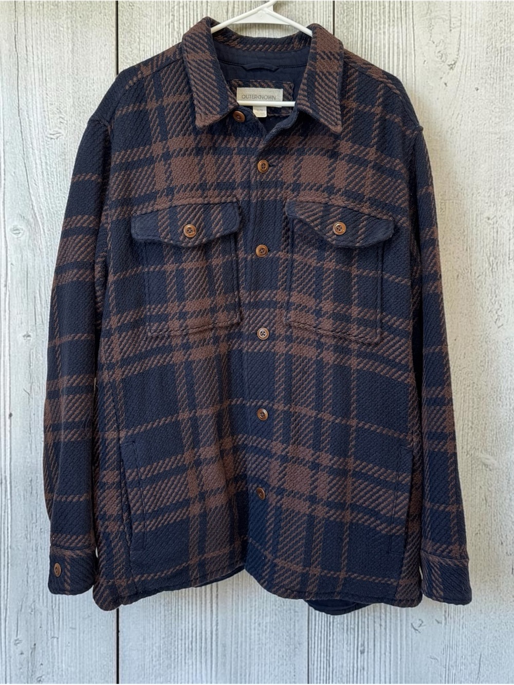 OUTERKNOWN Cloud Weave Jacket Indigo Griffith Plaid Blue Brown Size XL